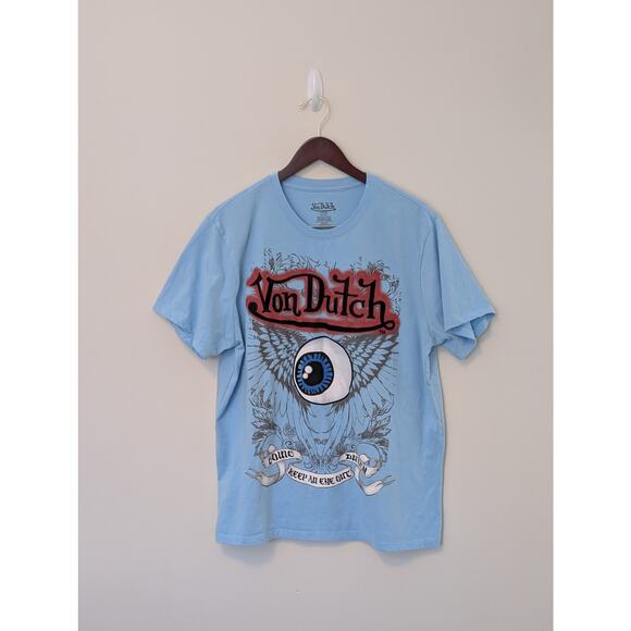 Von Dutch Y2K Graphic T-Shirt Blue Flying Eye XL Winged Eyeball Rare - Picture 2 of 7